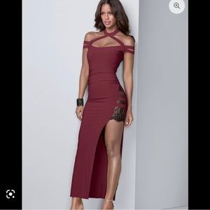 Venus long burgundy and black lace dress. Brand new.